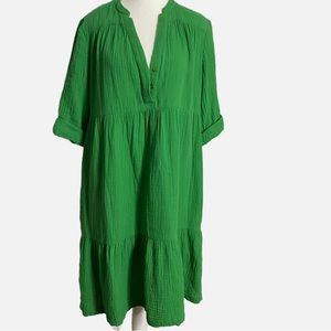 Chicos Green Gauze Tiered Cotton Midi Dress